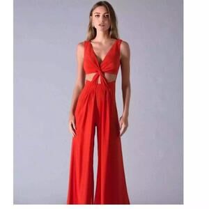 Iorane Red Cutout Wide Leg Jumpsuit Sz Medium